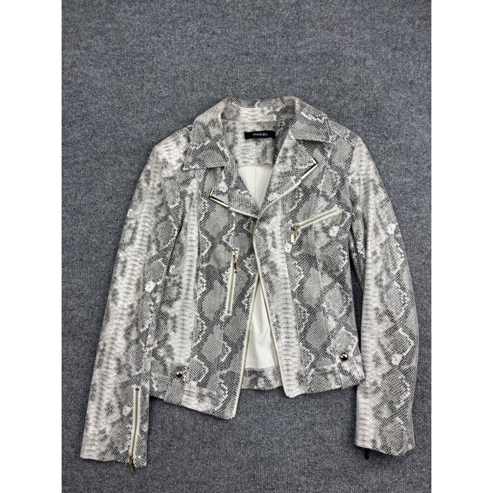 Mariel Jacket Womens Medium Gray Snakeskin Faux Leather Moto Biker Zip Lined